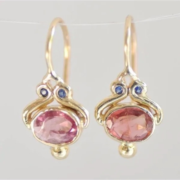 Sundance Jewelry - Watermelon Tourmaline & 18k Vermiel Handcrafted Earrings 1”